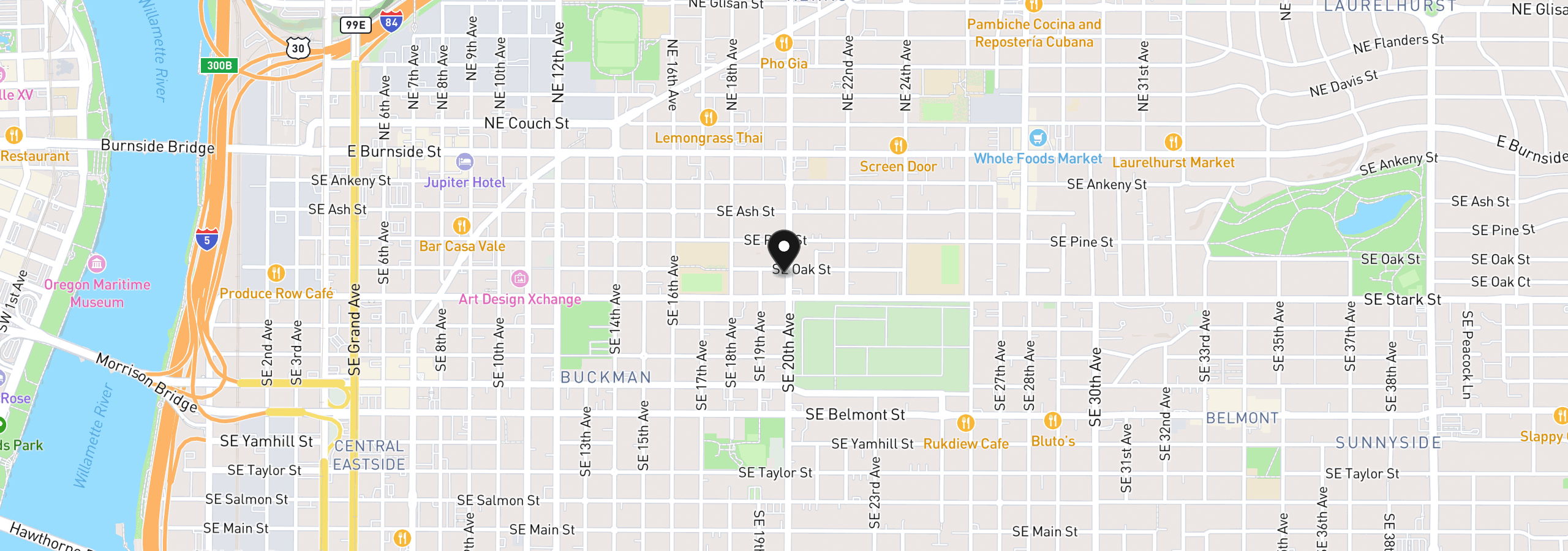 Map showing the location of 1936 SE Oak St, Portland, OR 97214