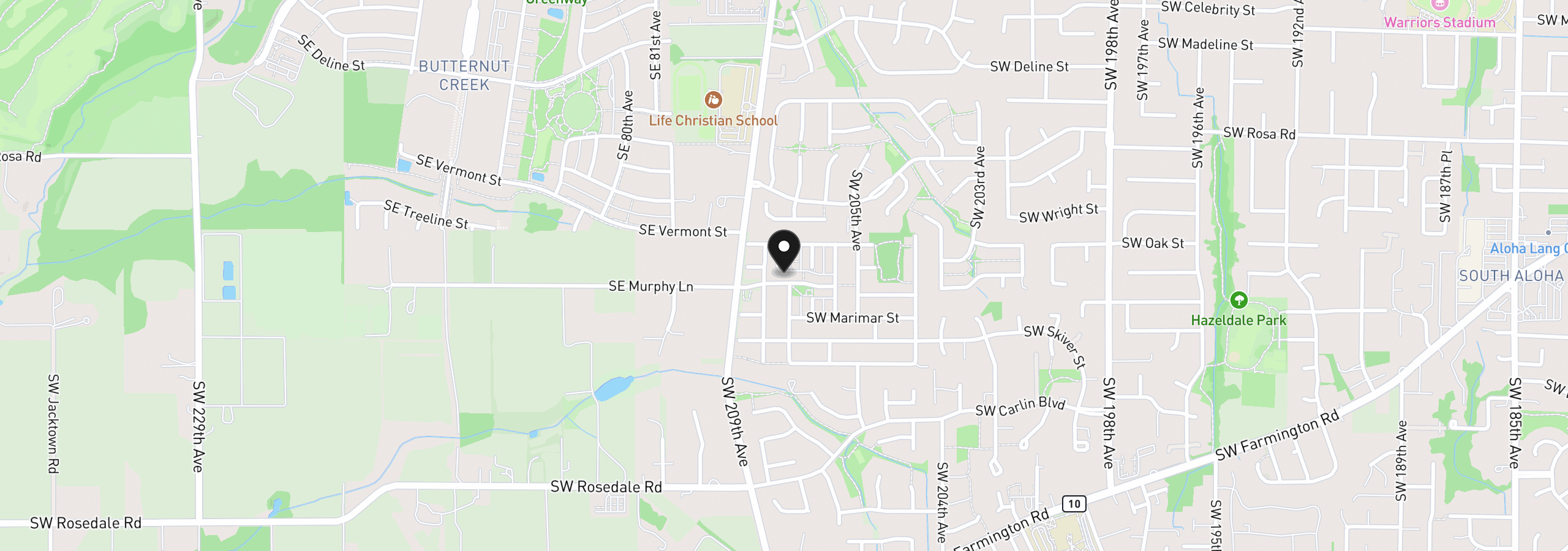 Map showing the location of 20813 SW Murphy Ln, Beaverton, OR 97078