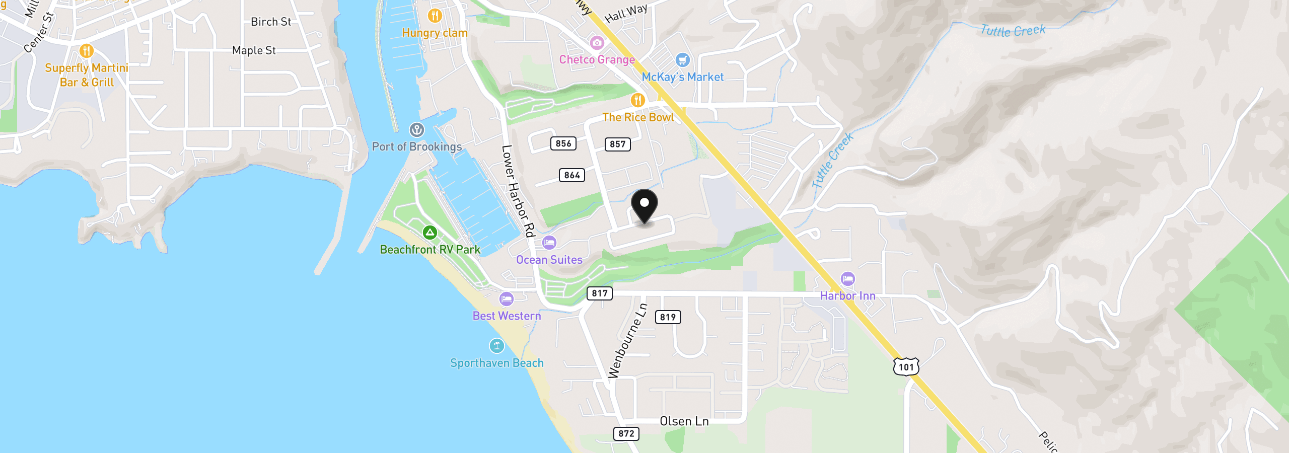 Map showing the location of 16063 Driftwood Ln #8, Brookings, OR 97415