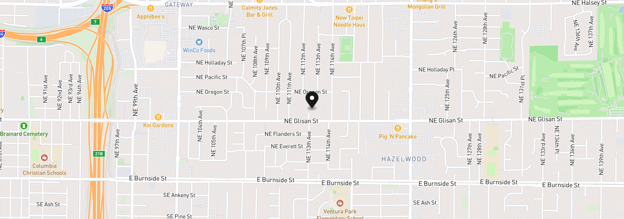 Map showing the location of 11307 NE Glisan St, Portland, OR 97220