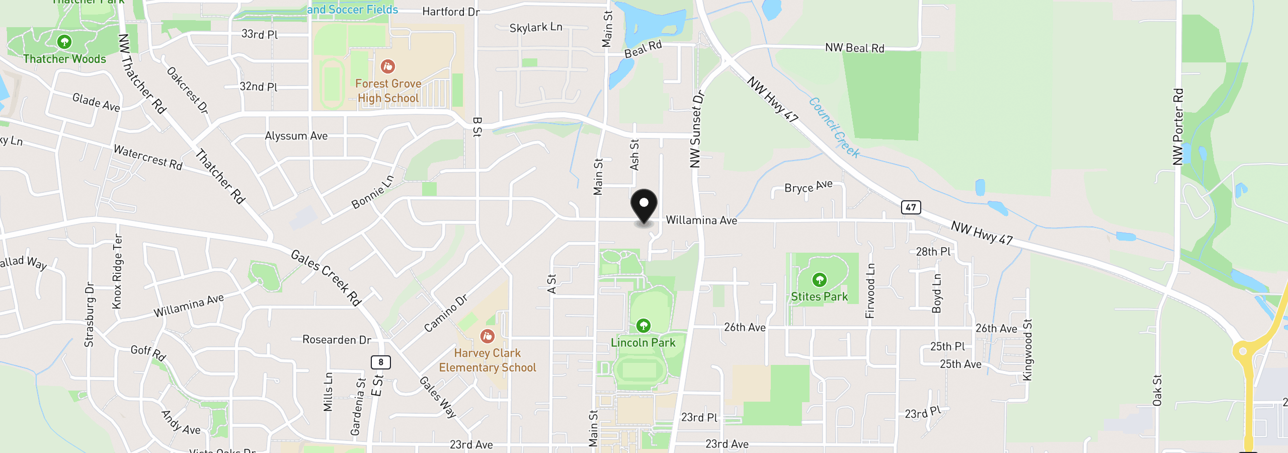Map showing the location of 2106 Charlie Ct, Forest Grove, OR 97116