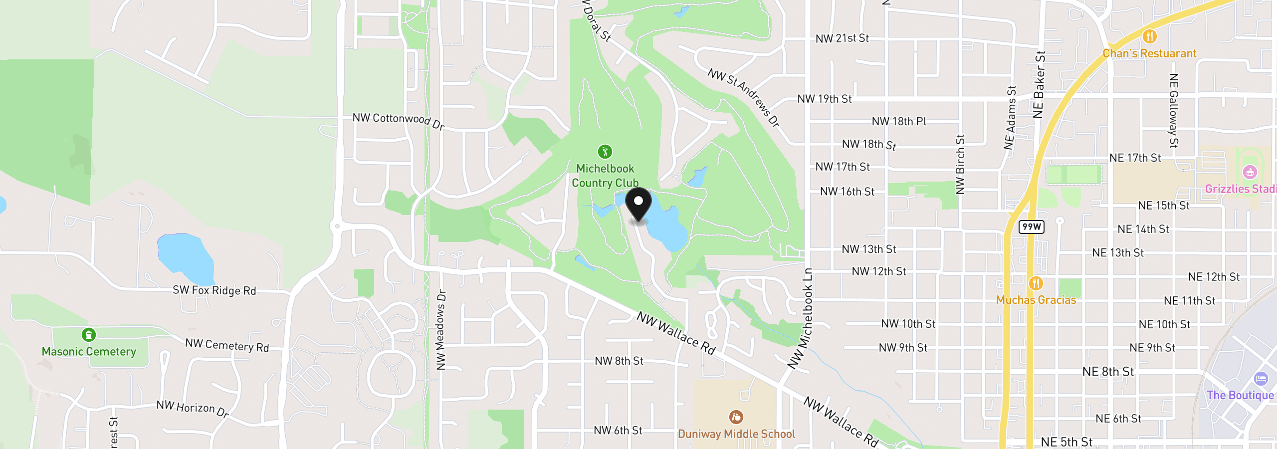 Map showing the location of 1336 NW Oakmont Ct, McMinnville, OR 97128