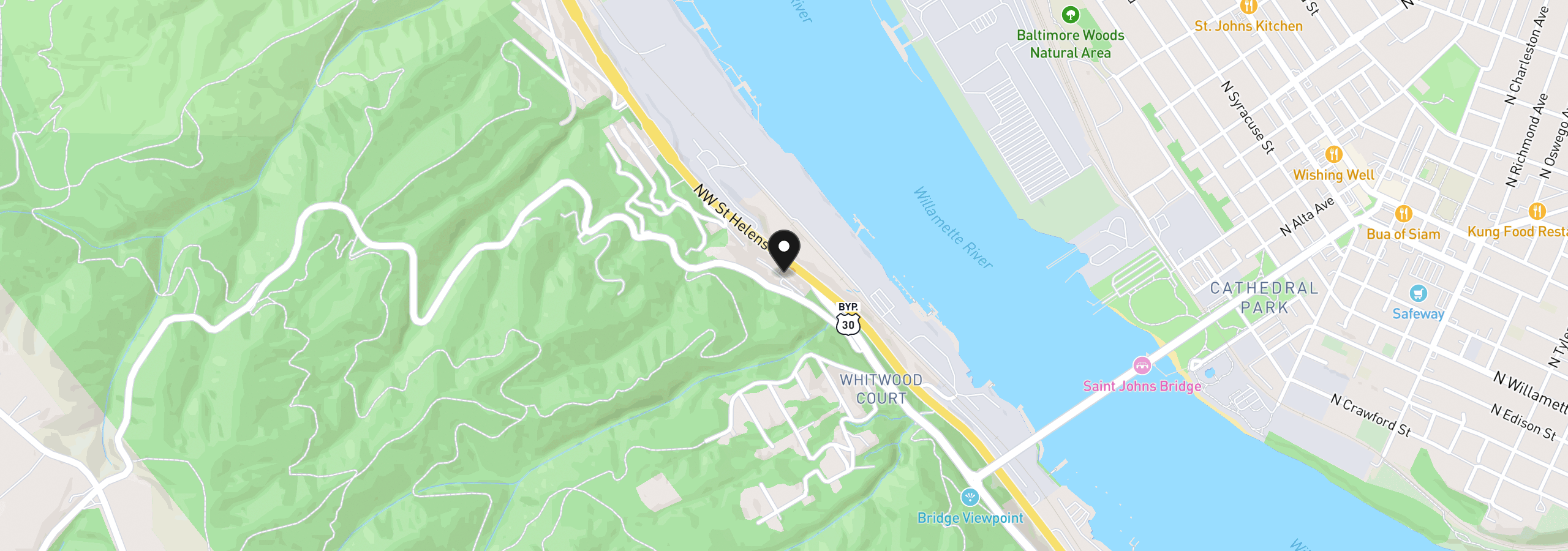 Map showing the location of 9161 NW Germantown Rd, Portland, OR 97231
