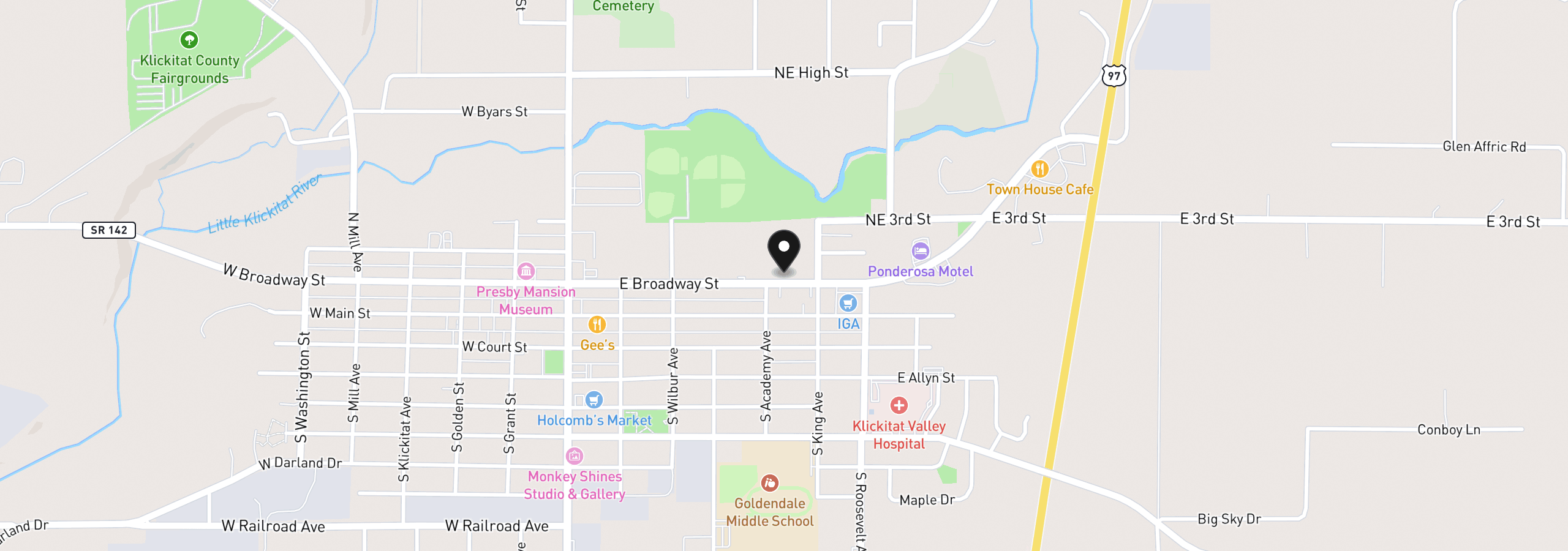 Map showing the location of 511 E Broadway St, Goldendale, Wa 98620