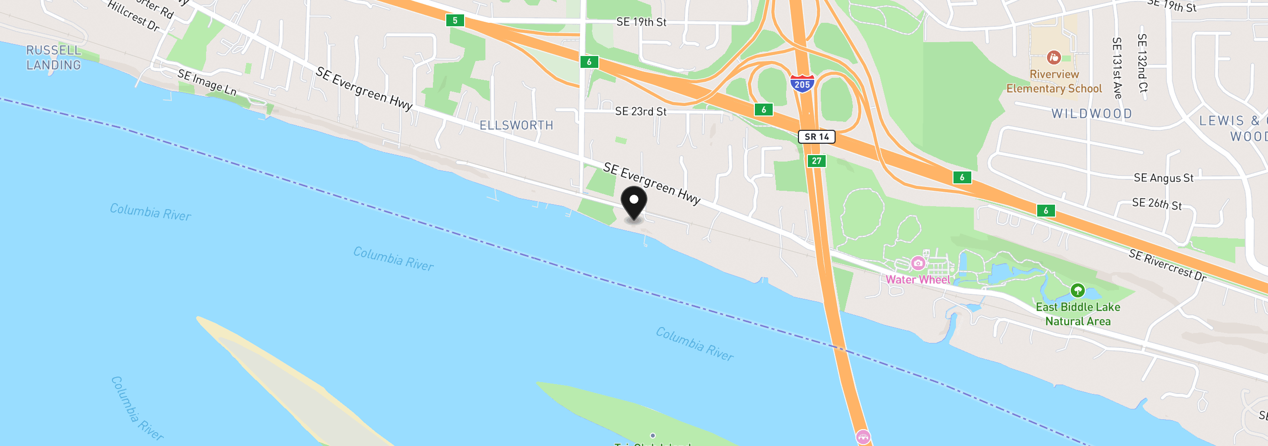 Map showing the location of 11019 SE Burlington Dr, Vancouver, Wa 98664