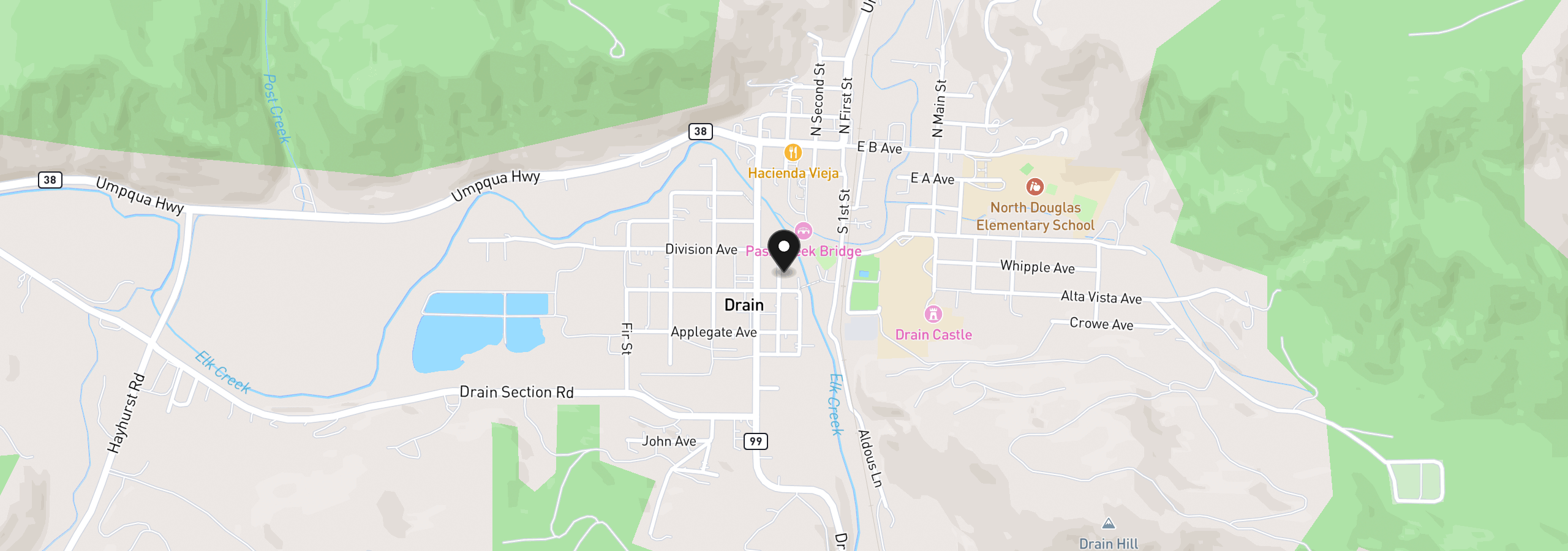 Map showing the location of 430 Birch St, Drain, OR 97435
