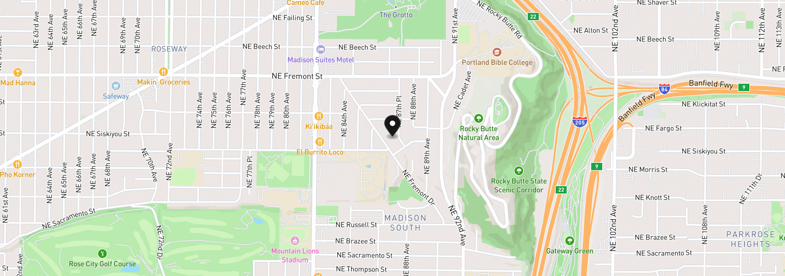 Map showing the location of 3133 NE 87th Pl, Portland, OR 97220