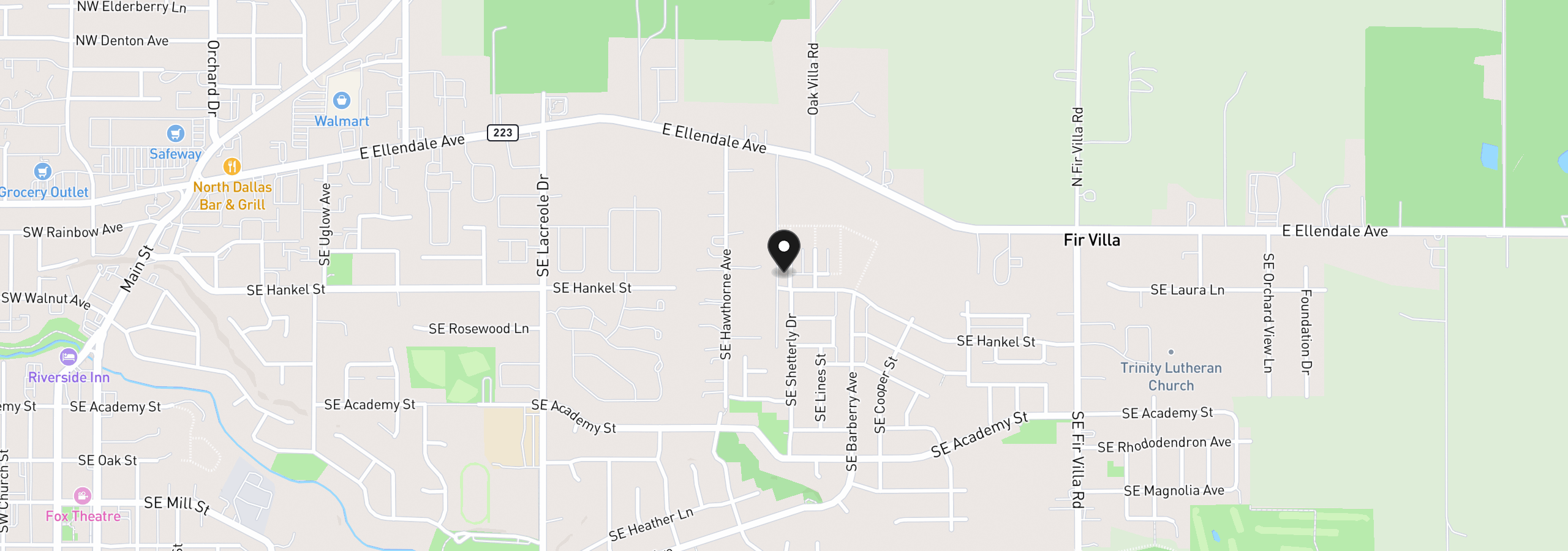 Map showing the location of 369 SE Shetterly Dr, Dallas, OR 97338