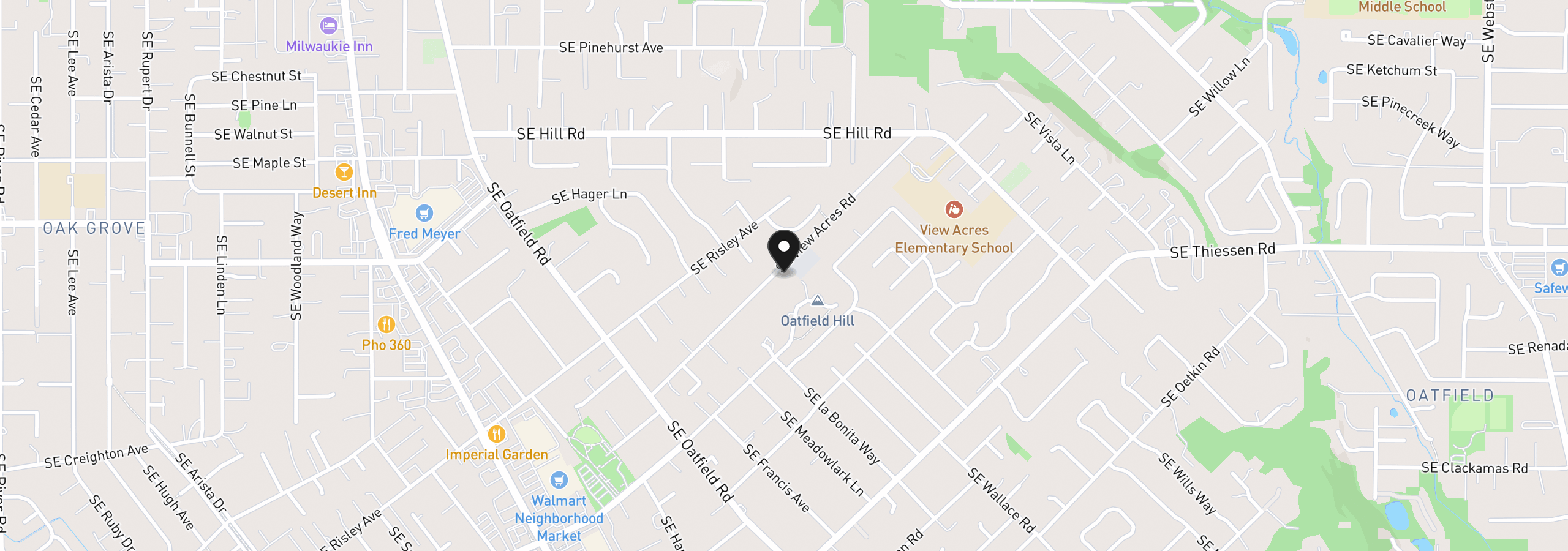 Map showing the location of 4406 SE View Acres Rd, Milwaukie, OR 97267