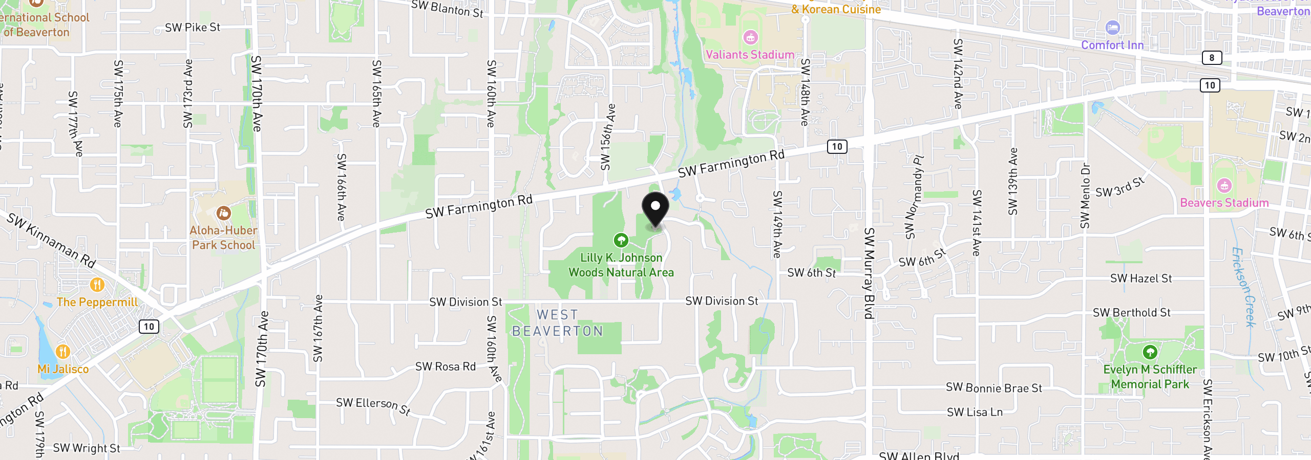 Map showing the location of 5055 SW 153rd Ave, Beaverton, OR 97007