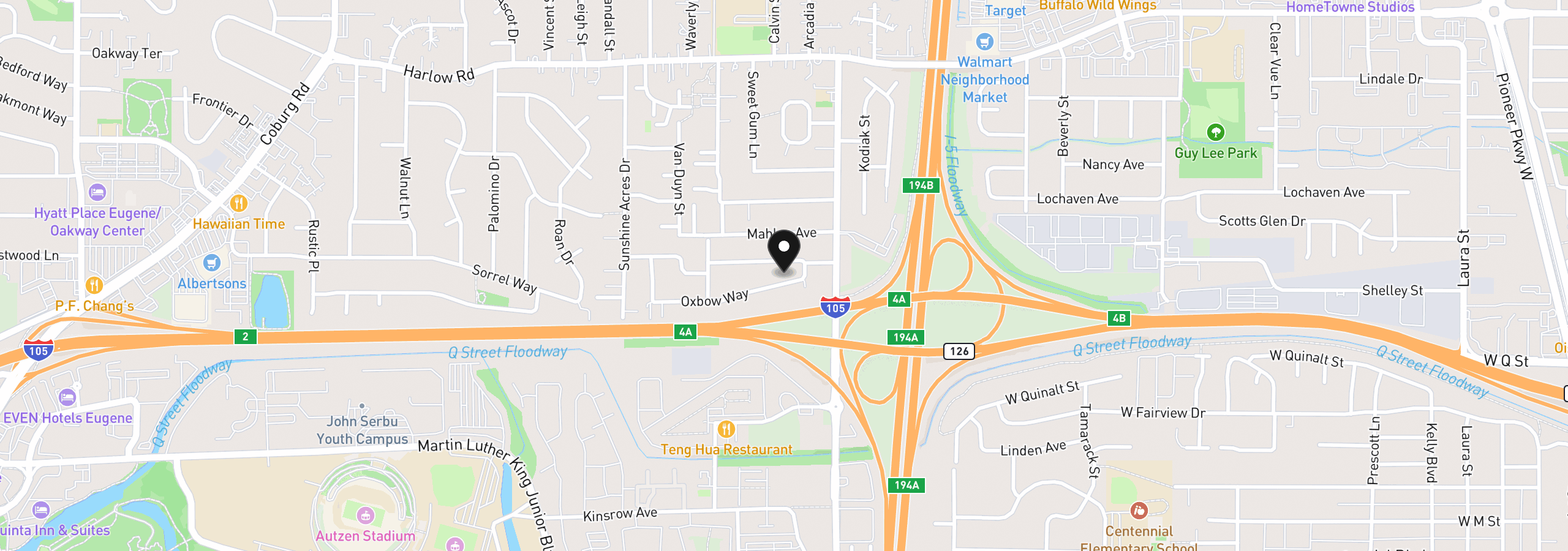 Map showing the location of 3643 Oxbow Way, Eugene, OR 97401
