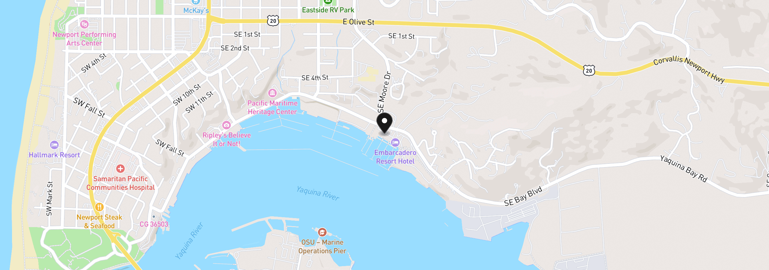 Map showing the location of 890 SE Bay Blvd 104, Newport, OR 97365