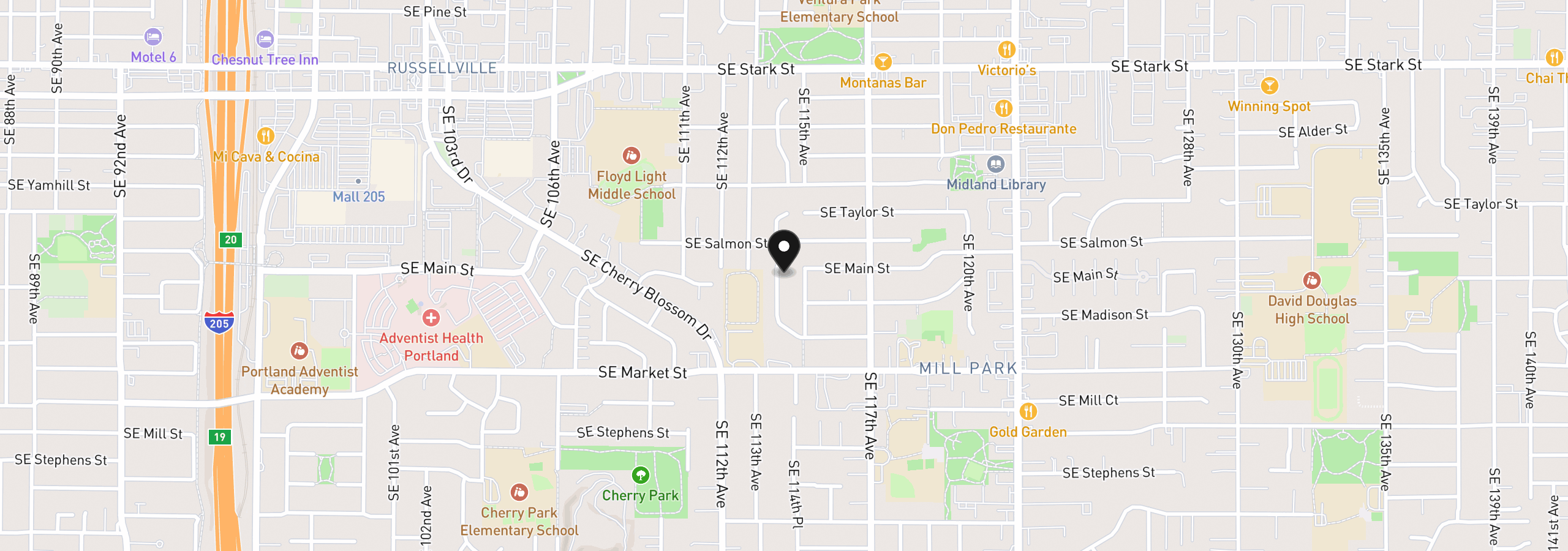 Map showing the location of 1310 SE 114th Ave, Portland, OR 97216