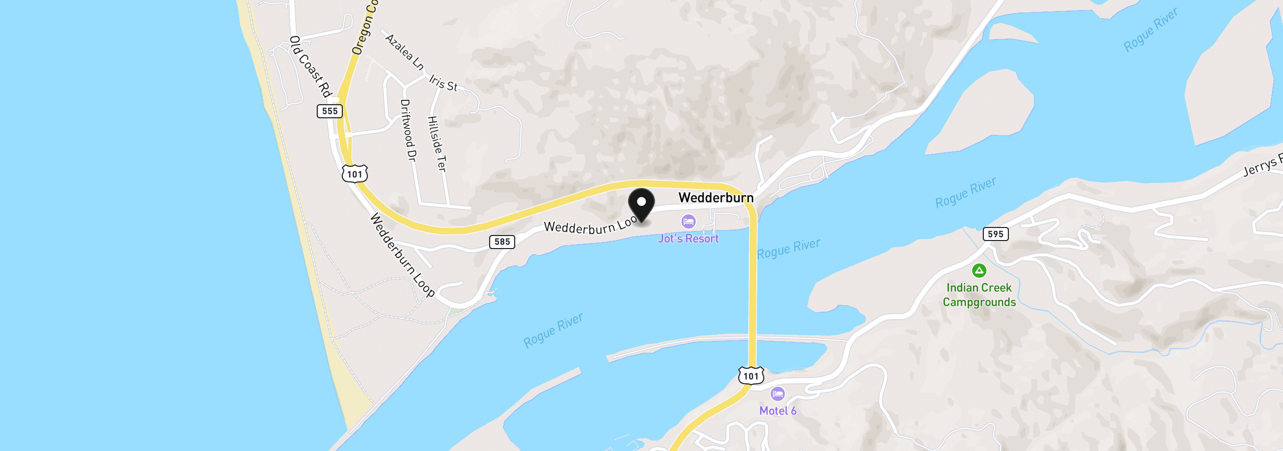 Map showing the location of 94304 Wedderburn Loop 437, Gold Beach, OR 97444
