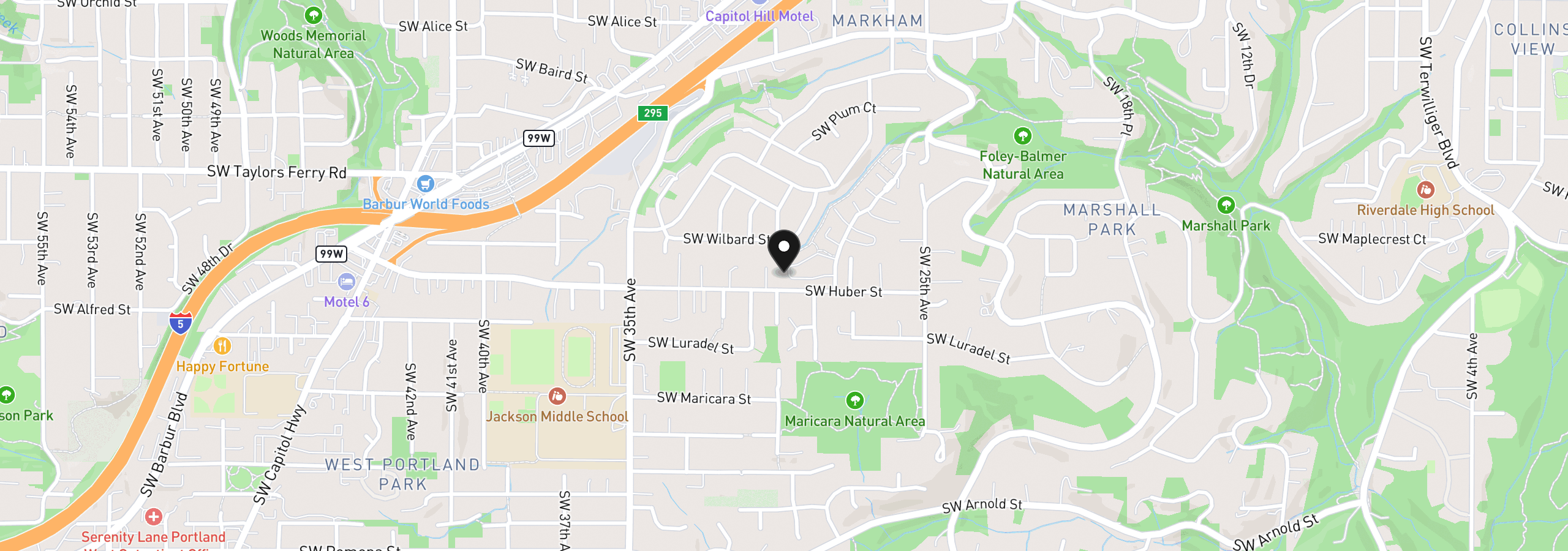 Map showing the location of 10033 SW Quail Post Rd, Portland, OR 97219