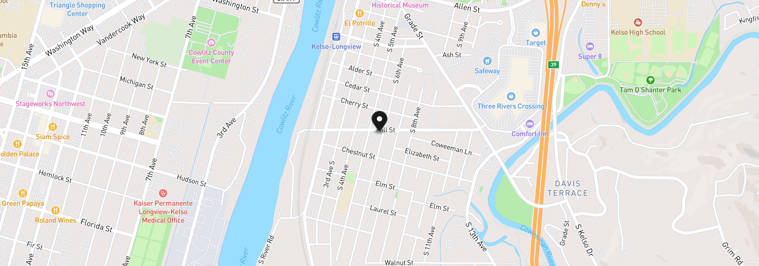 Map showing the location of 1001 S 6th Ave, Kelso, Wa 98626