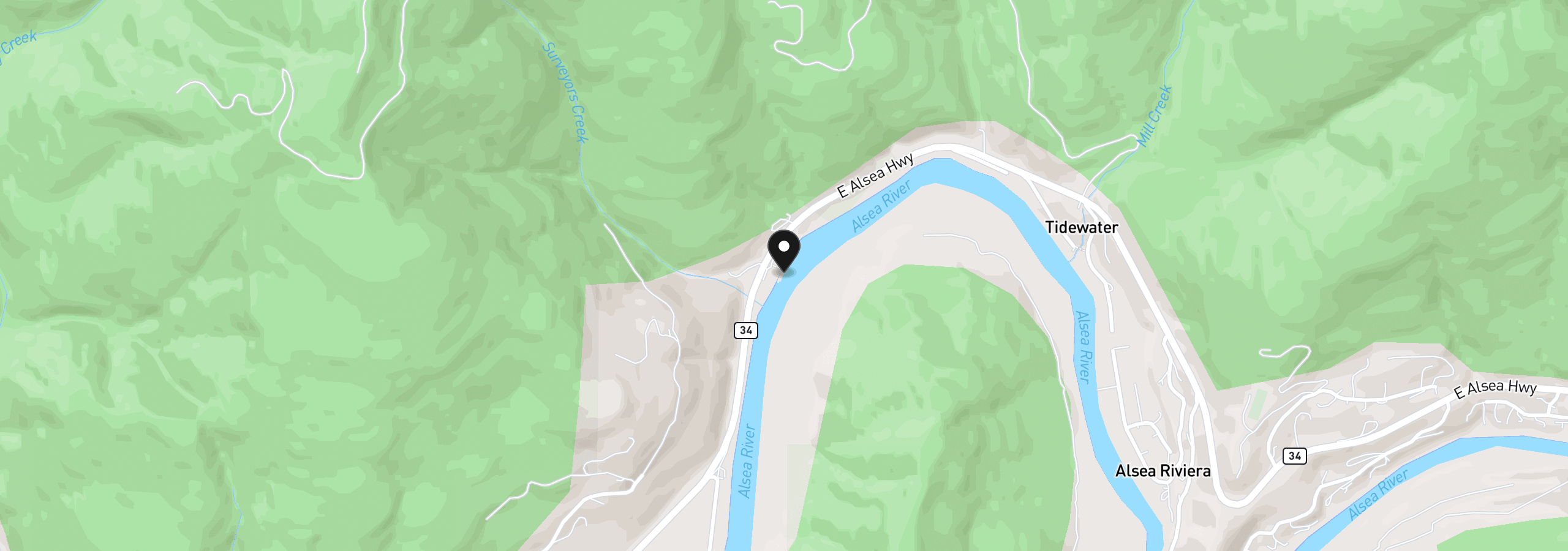 Map showing the location of 9471 E Alsea Hwy, Tidewater, OR 97390