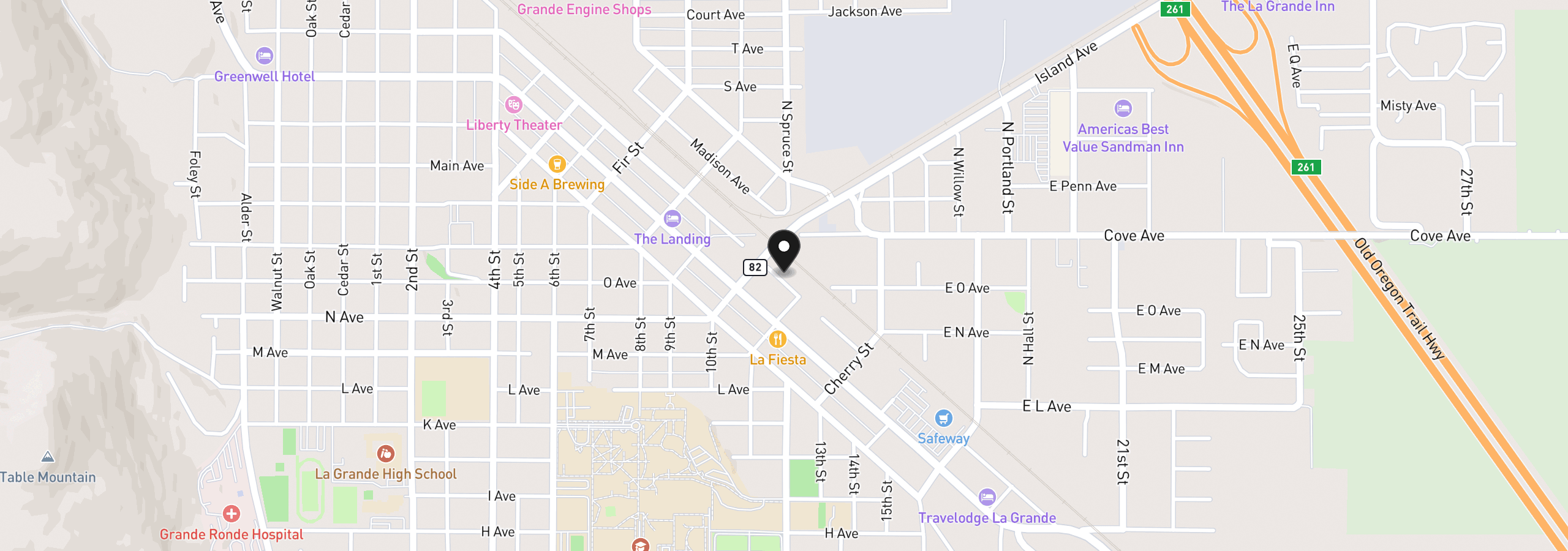 Map showing the location of 1703 Jefferson Ave, La Grande, OR 97850