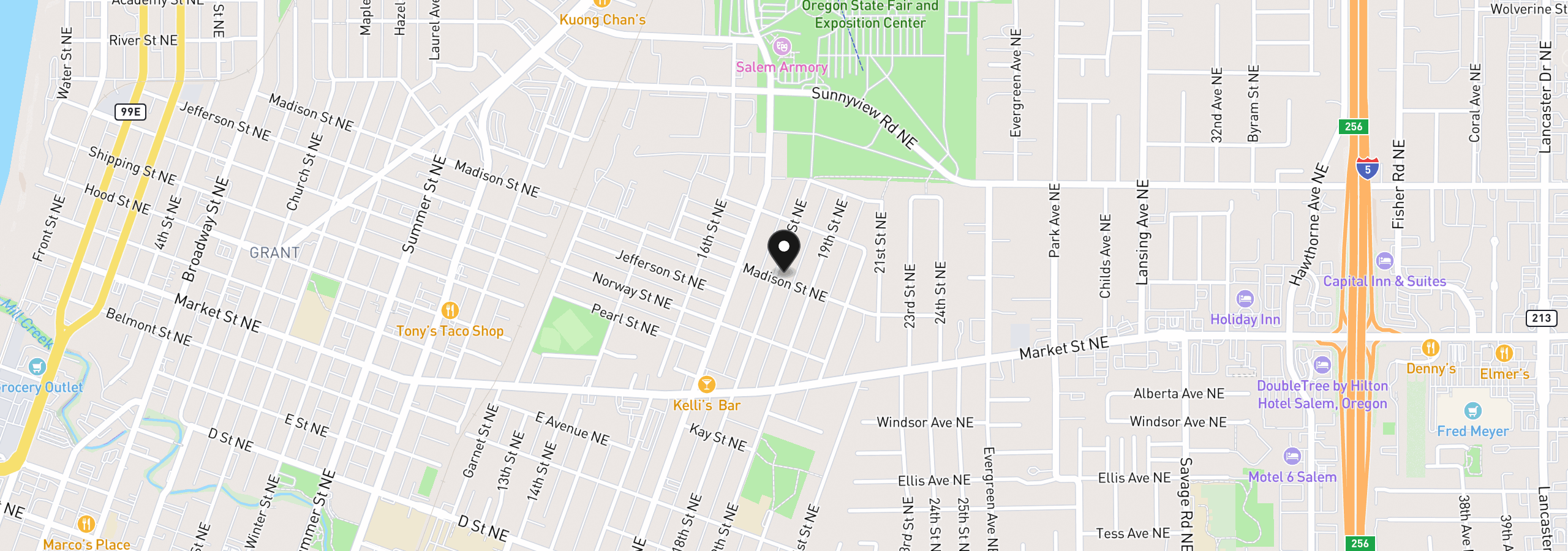 Map showing the location of 1815 Madison St NE, Salem, OR 97301