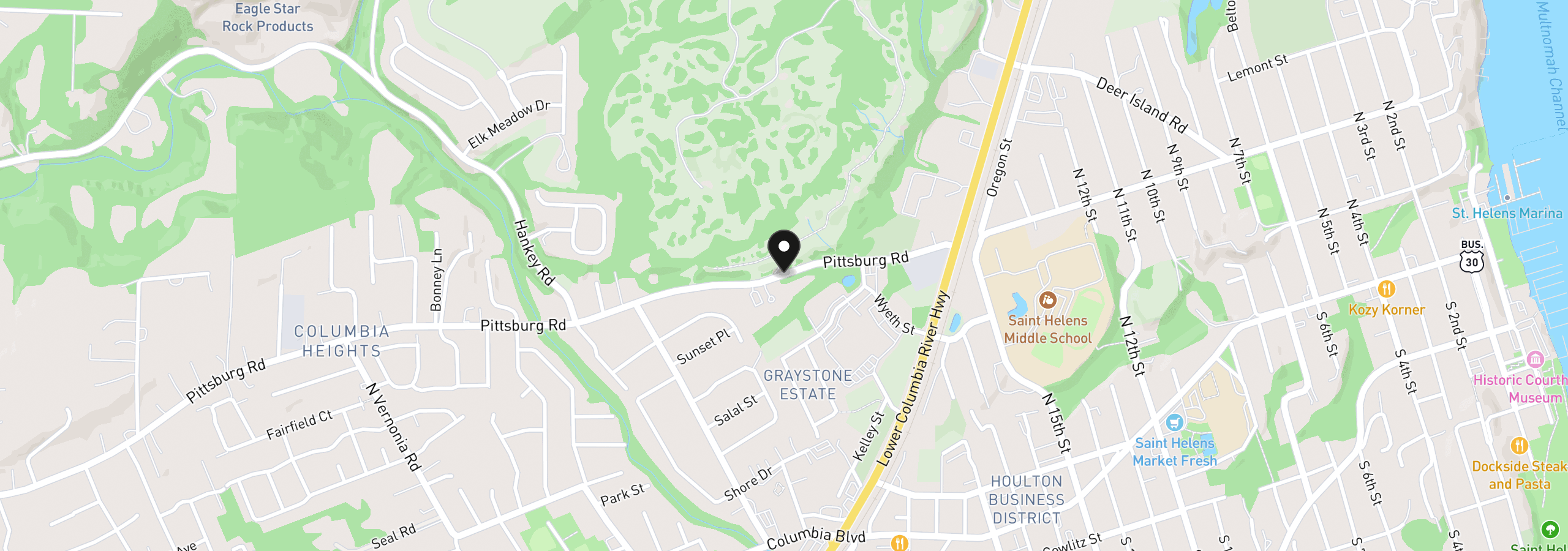 Map showing the location of 31193 Pittsburg Rd, St. Helens, OR 97051