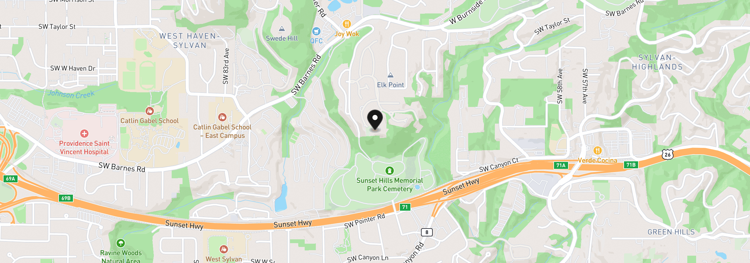Map showing the location of 1205 SW Fairfax Pl, Portland, OR 97225