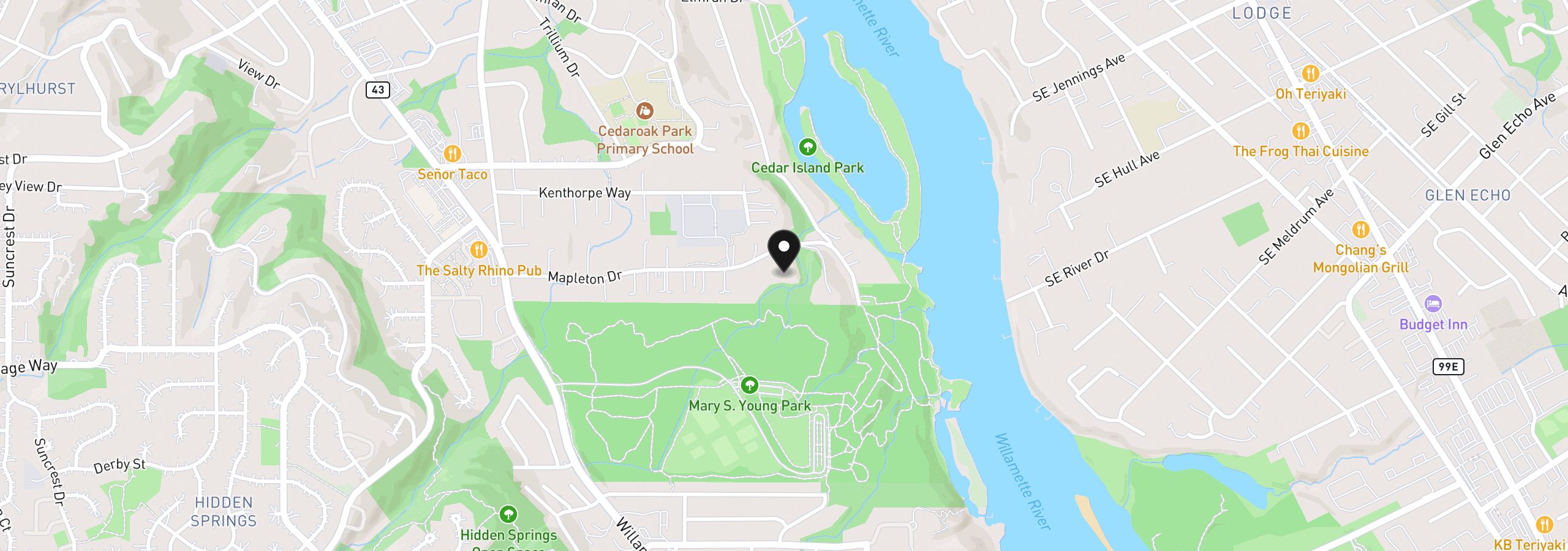 Map showing the location of 4600 Mapleton Dr, West Linn, OR 97068