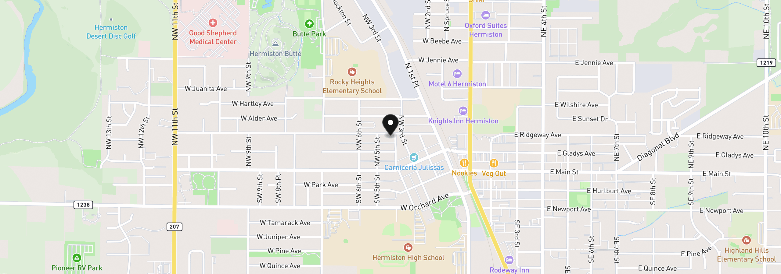 Map showing the location of 409 W Ridgeway Ave, Hermiston, OR 97838