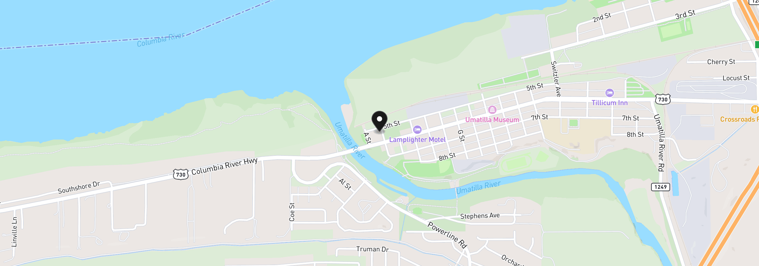 Map showing the location of 512 B St, Umatilla, OR 97882