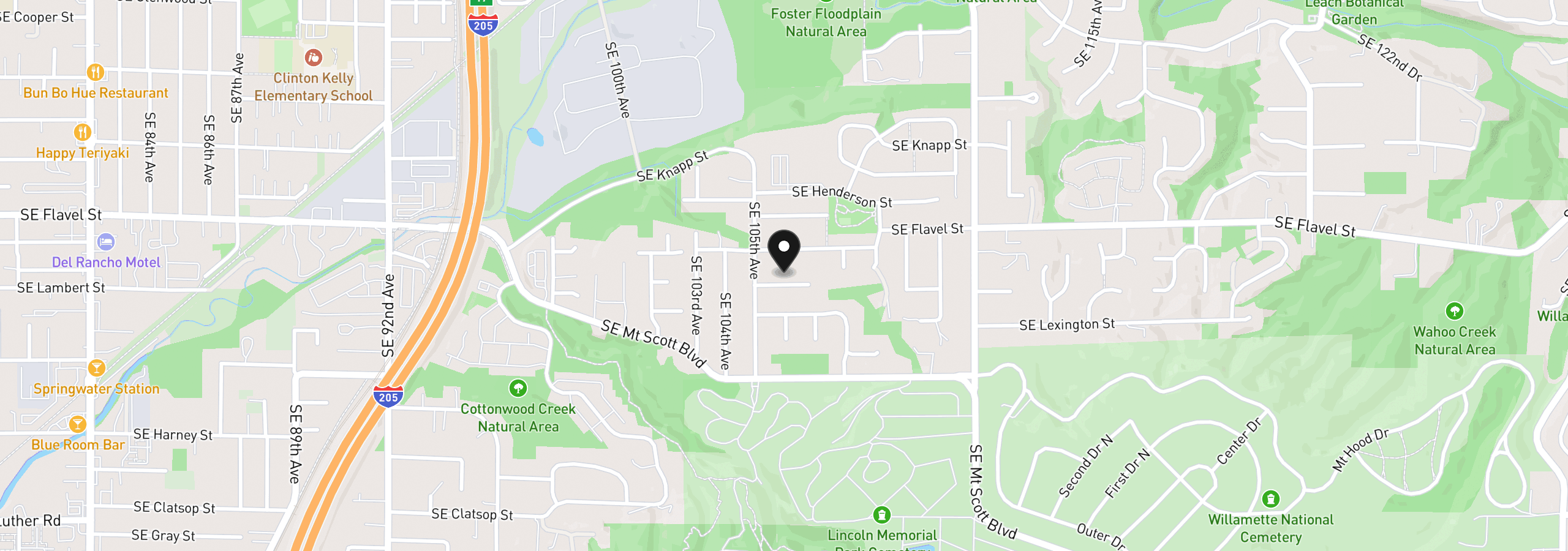 Map showing the location of 10515 SE Malden St, Portland, OR 97266