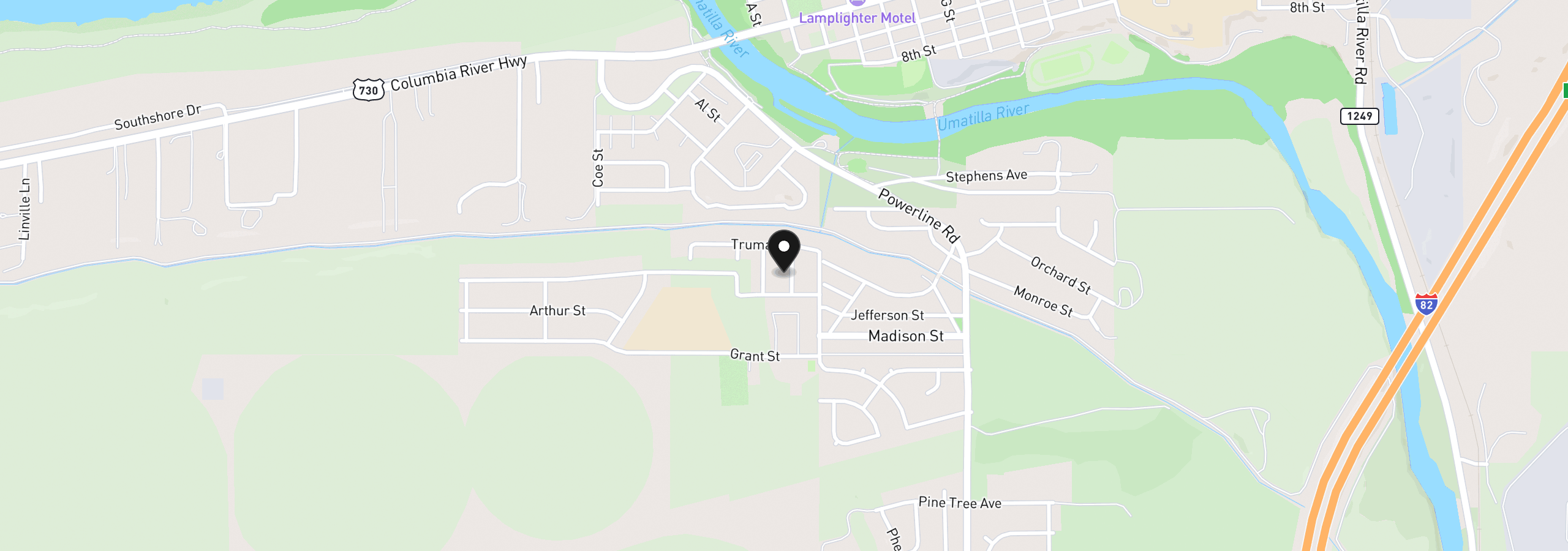 Map showing the location of 1660 Hayes St, Umatilla, OR 97882