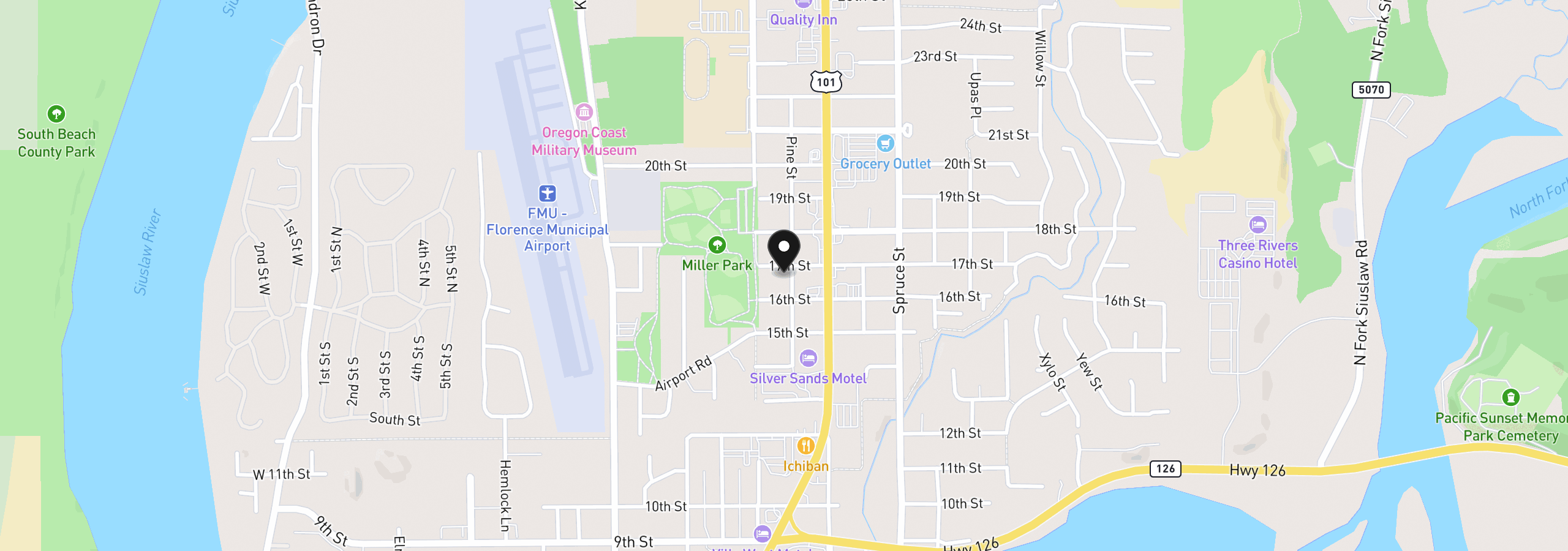 Map showing the location of 1699 Pine St, Florence, OR 97439