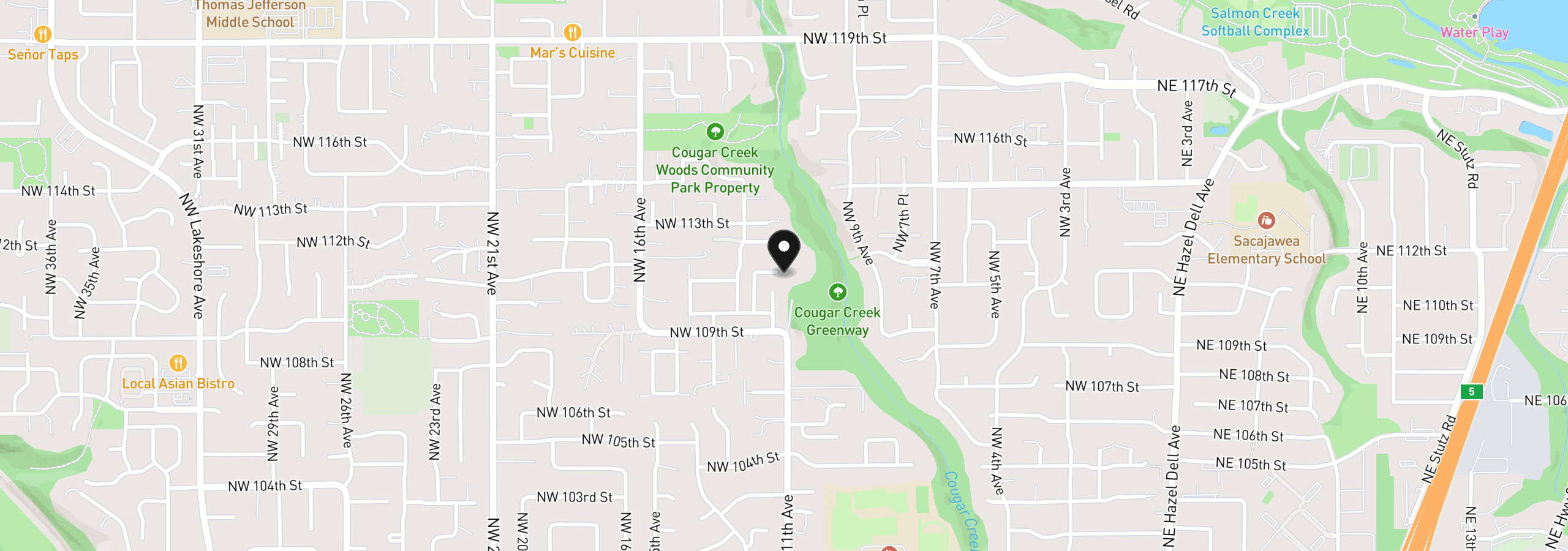 Map showing the location of 1101 NW 111th Cir, Vancouver, Wa 98685