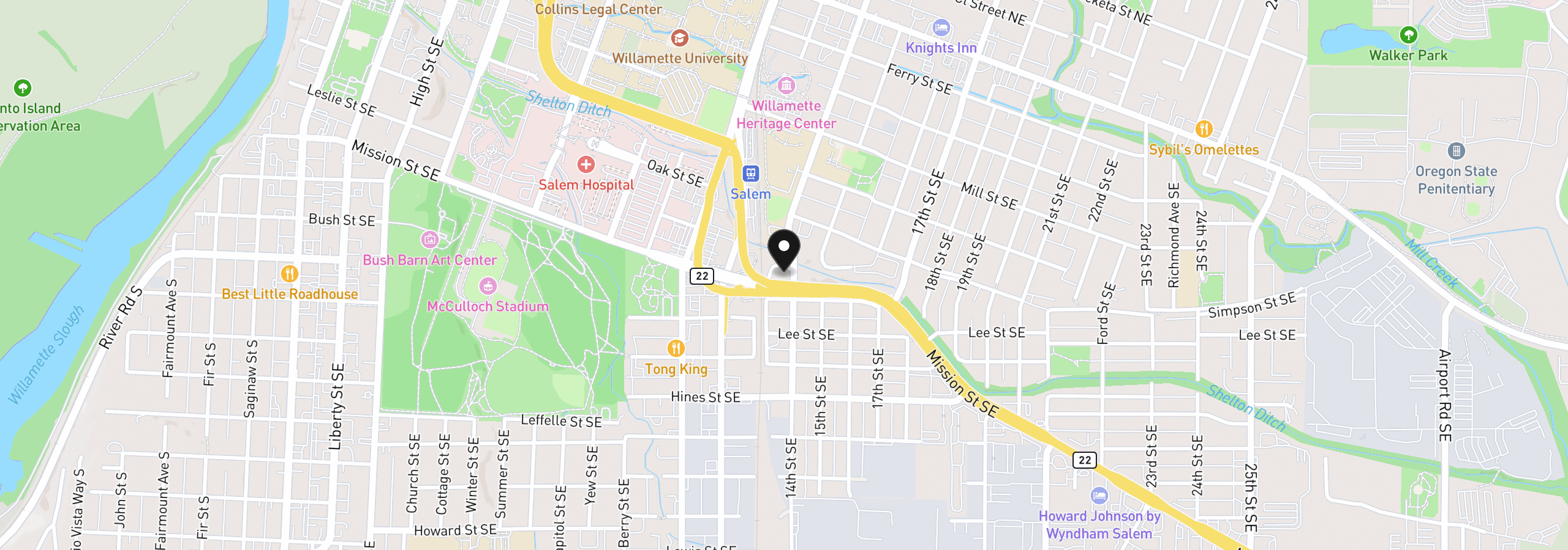 Map showing the location of 1370 SE Leslie St, Salem, OR 97301