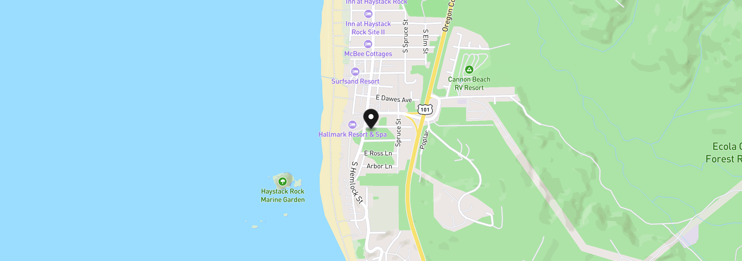 Map showing the location of Elliott Way 6903, Cannon Beach, OR 97110