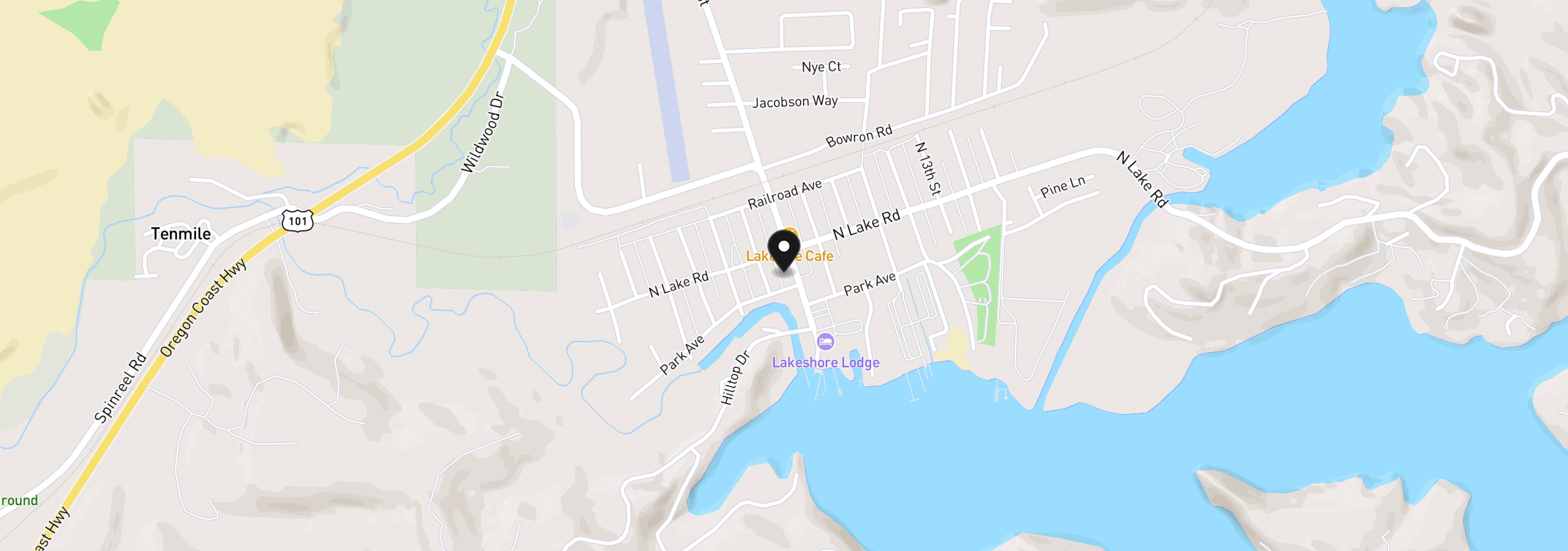 Map showing the location of 145 S 8th St, Lakeside, OR 97449
