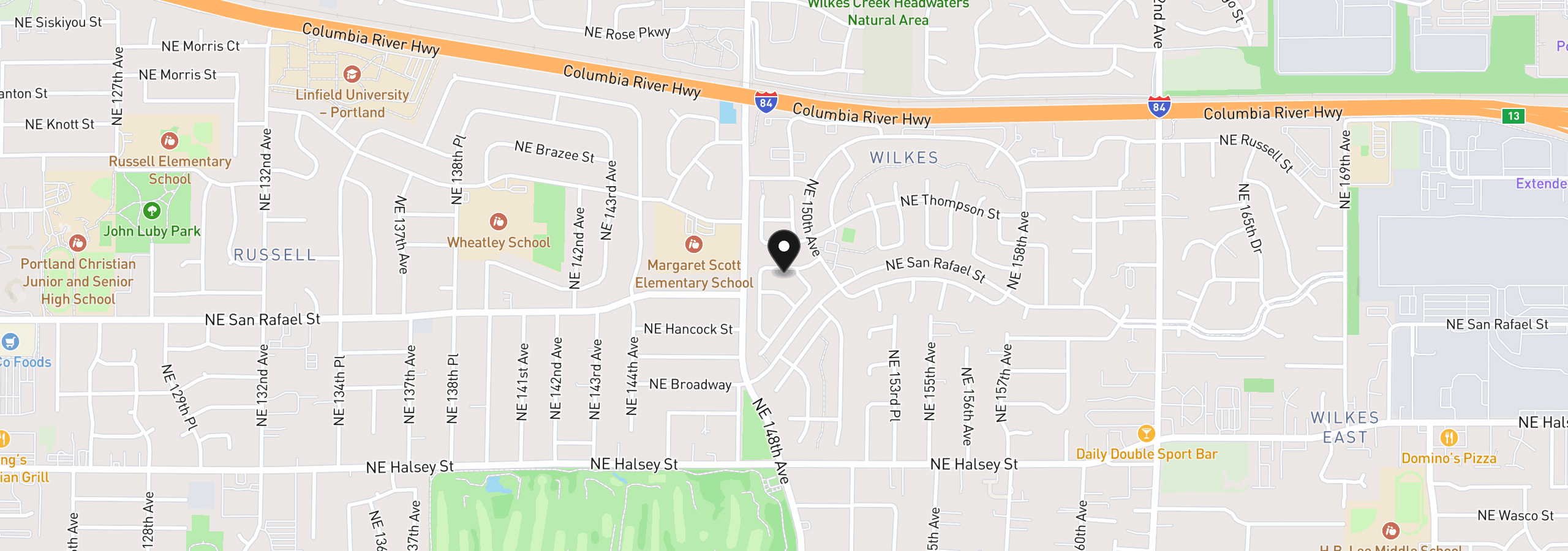 Map showing the location of 14862 NE Eugene St, Portland, OR 97230