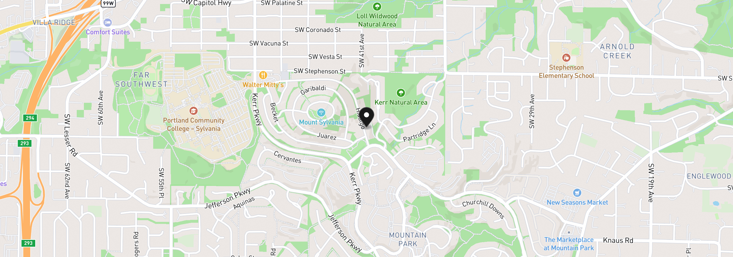 Map showing the location of 7 Hidalgo St, Lake Oswego, OR 97035