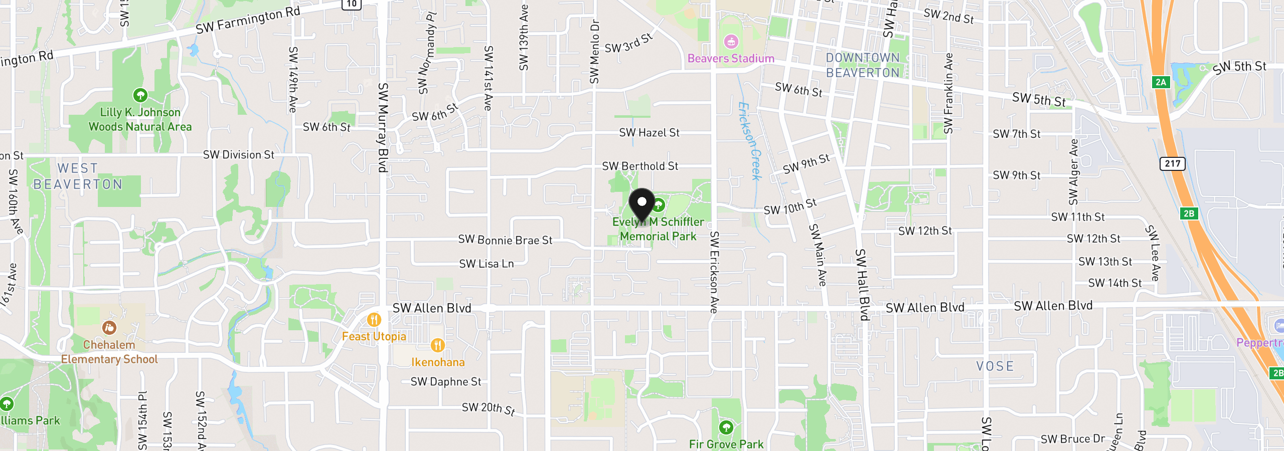Map showing the location of 5610 SW Schiffler Pl, Beaverton, OR 97005
