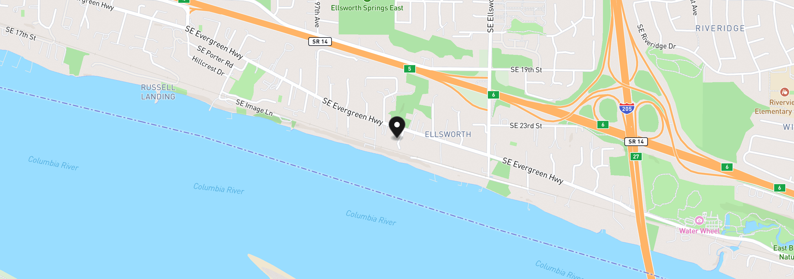 Map showing the location of 2316 SE 102nd Ct, Vancouver, Wa 98664