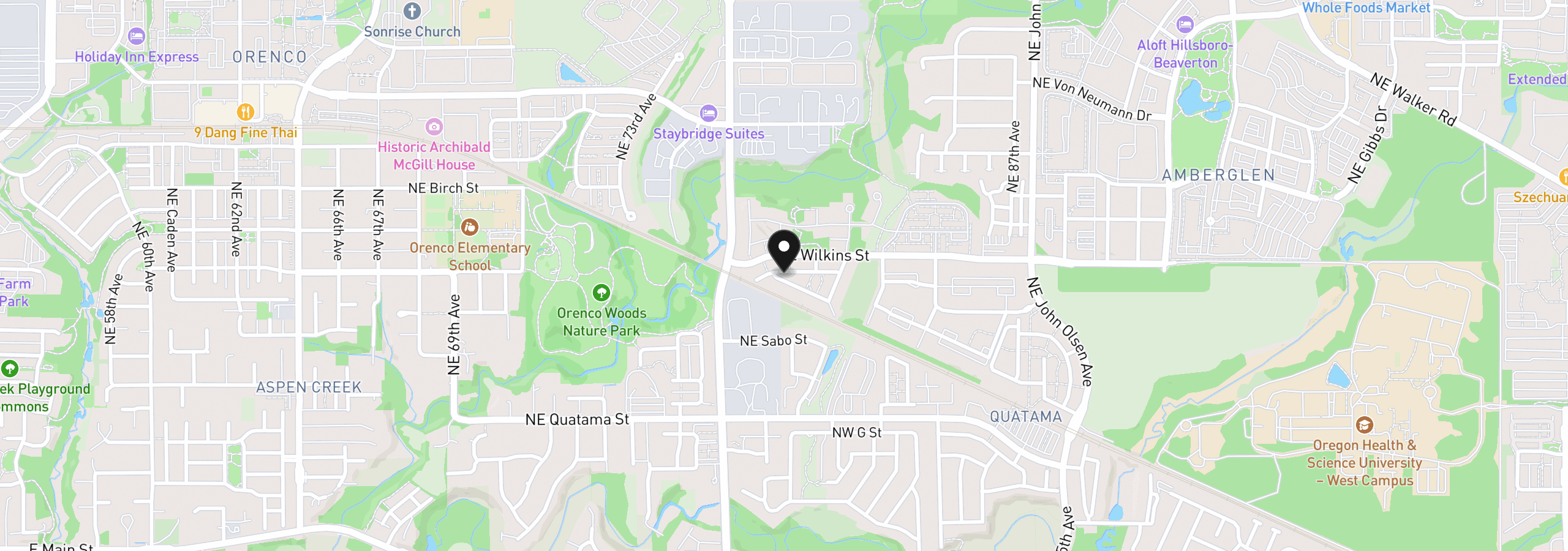 Map showing the location of 7915 NE Rockne Way, Hillsboro, OR 97006