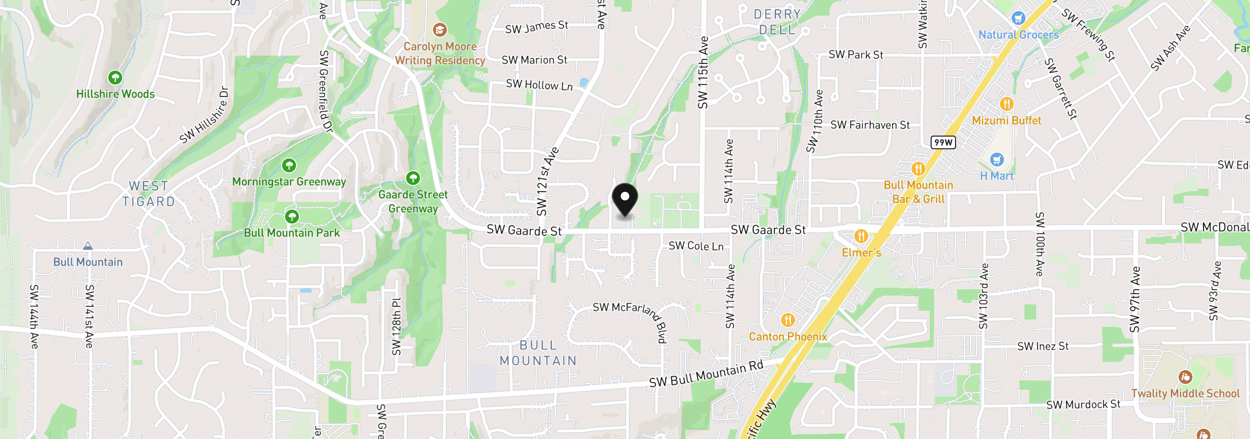 Map showing the location of 11765 SW Gaarde St, Tigard, OR 97224