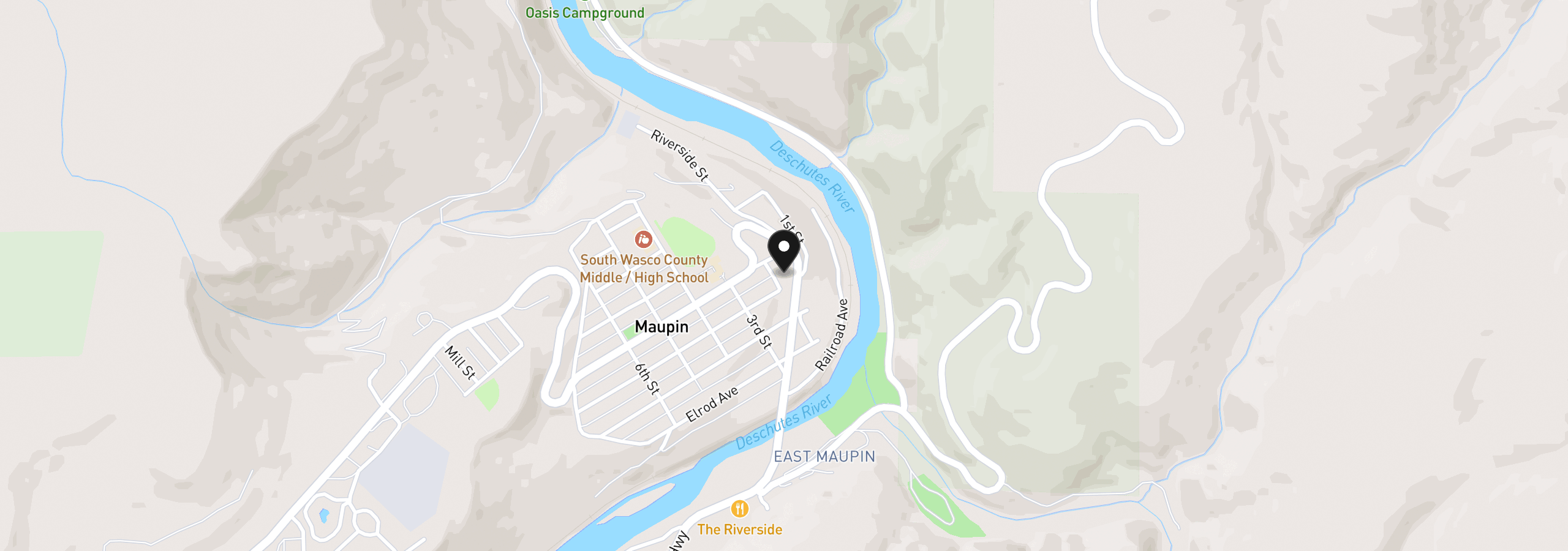 Map showing the location of 302 2nd St, Maupin, OR 97037
