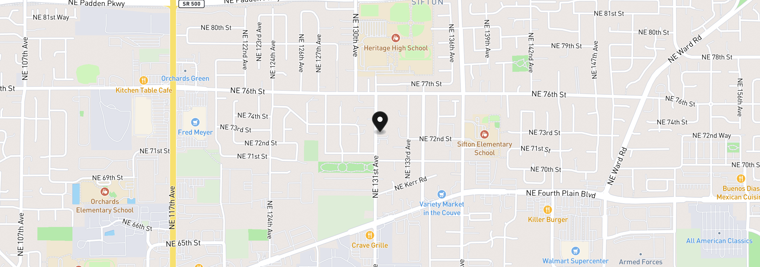Map showing the location of 7215 NE 131st Ave, Vancouver, Wa 98682