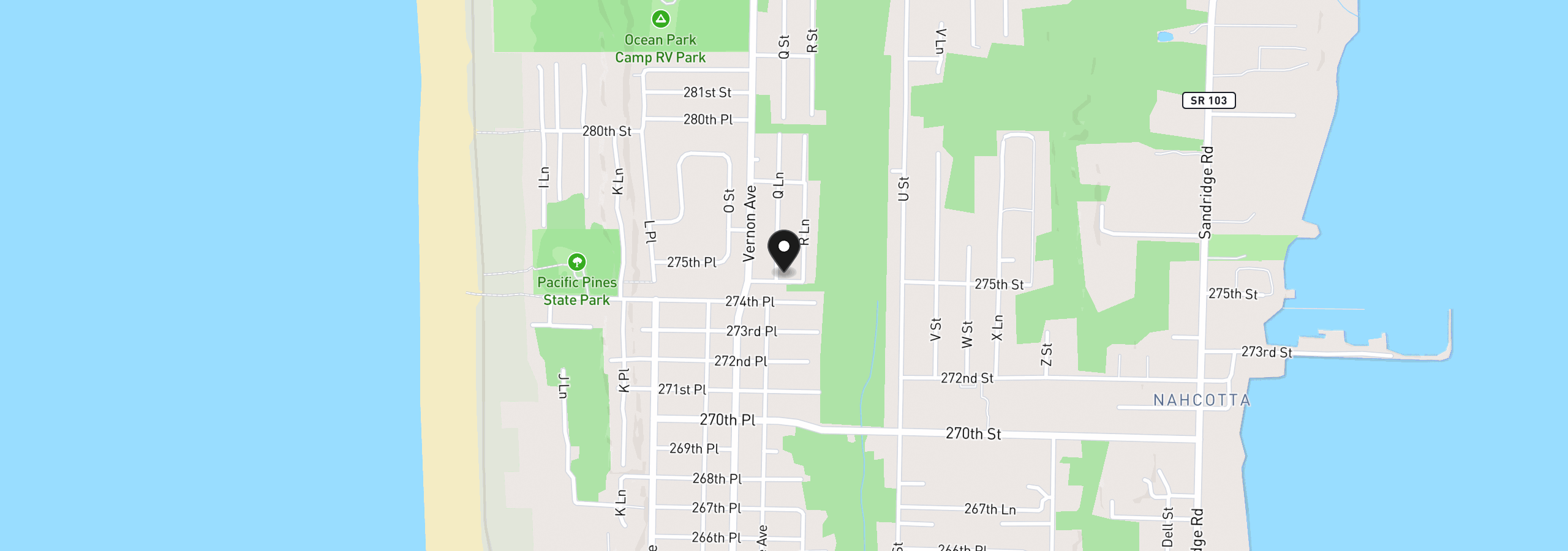 Map showing the location of 27501 R Ln, Ocean Park, Wa 98640