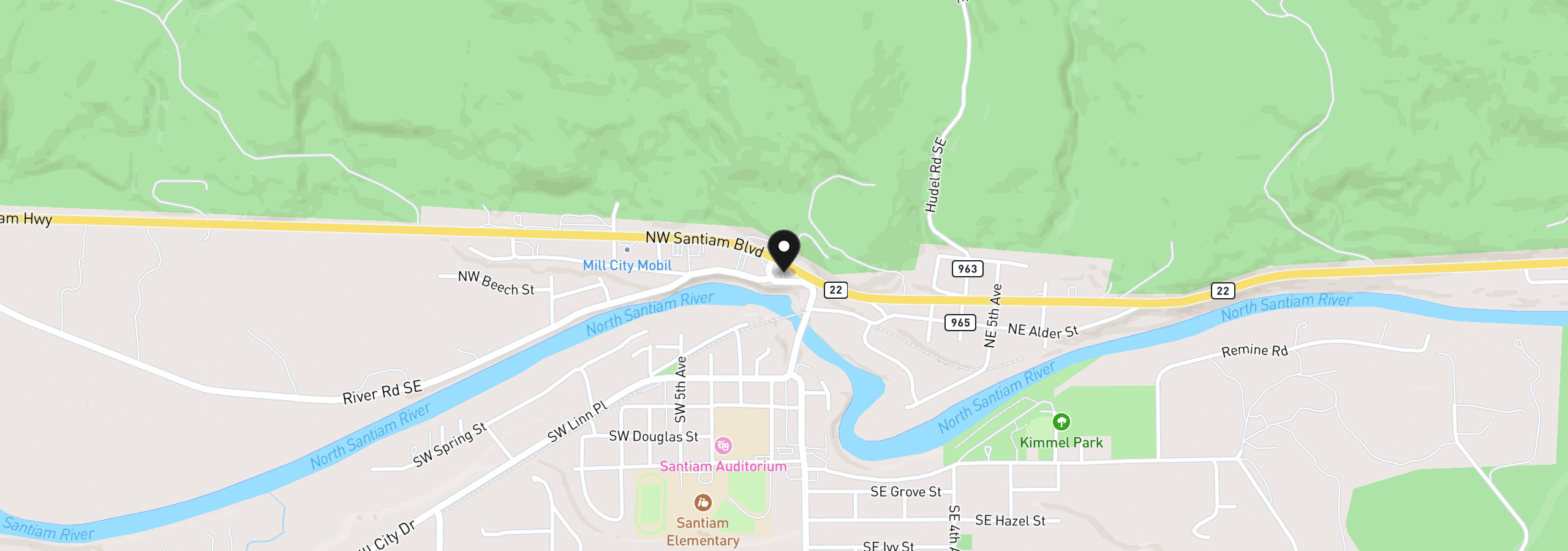 Map showing the location of 133 NW Alder St, Mill City, OR 97360