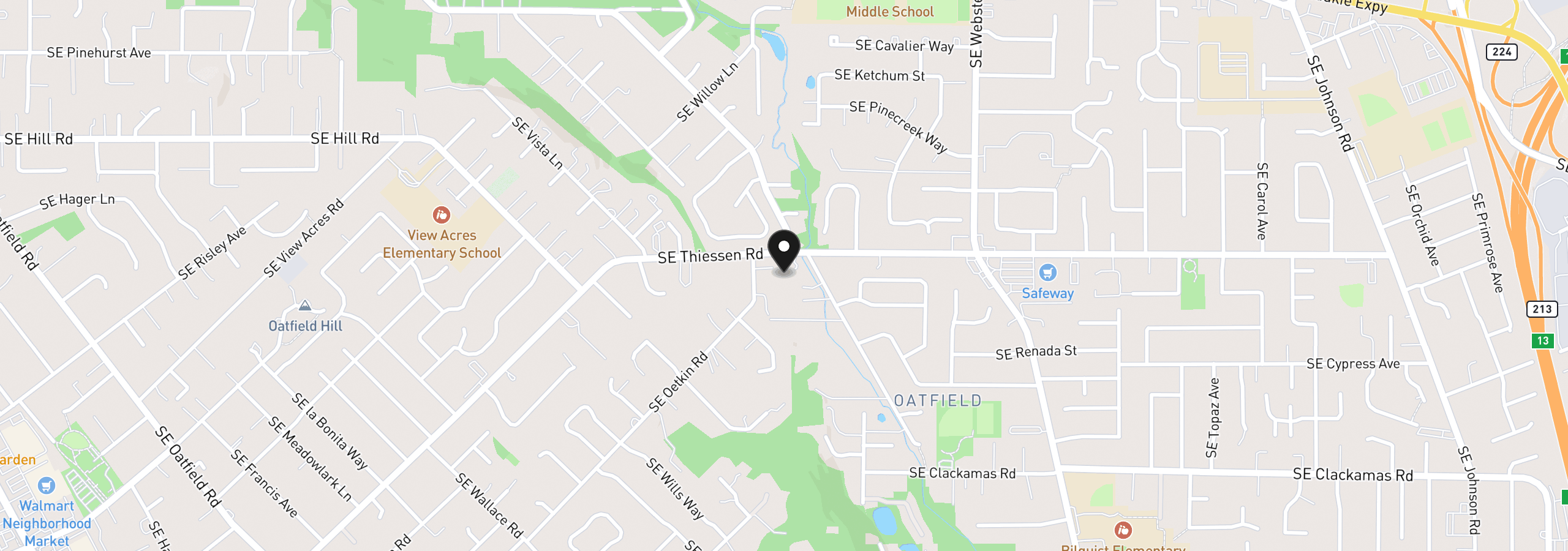 Map showing the location of 6134 SE Thiessen Rd, Milwaukie, OR 97267