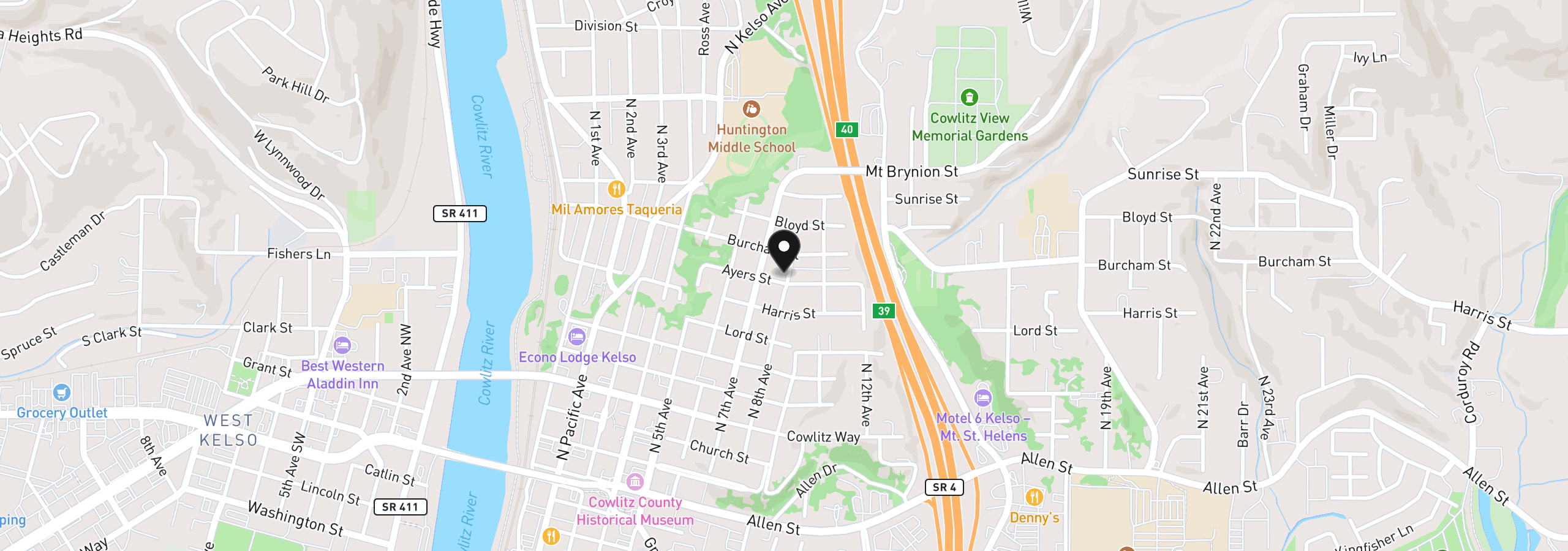 Map showing the location of 707 Ayers St, Kelso, Wa 98626