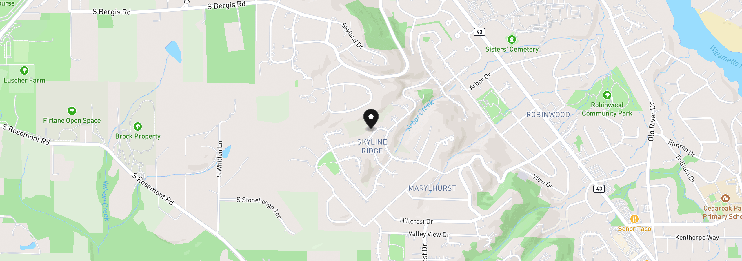 Map showing the location of 1345 Troon Dr, West Linn, OR 97068