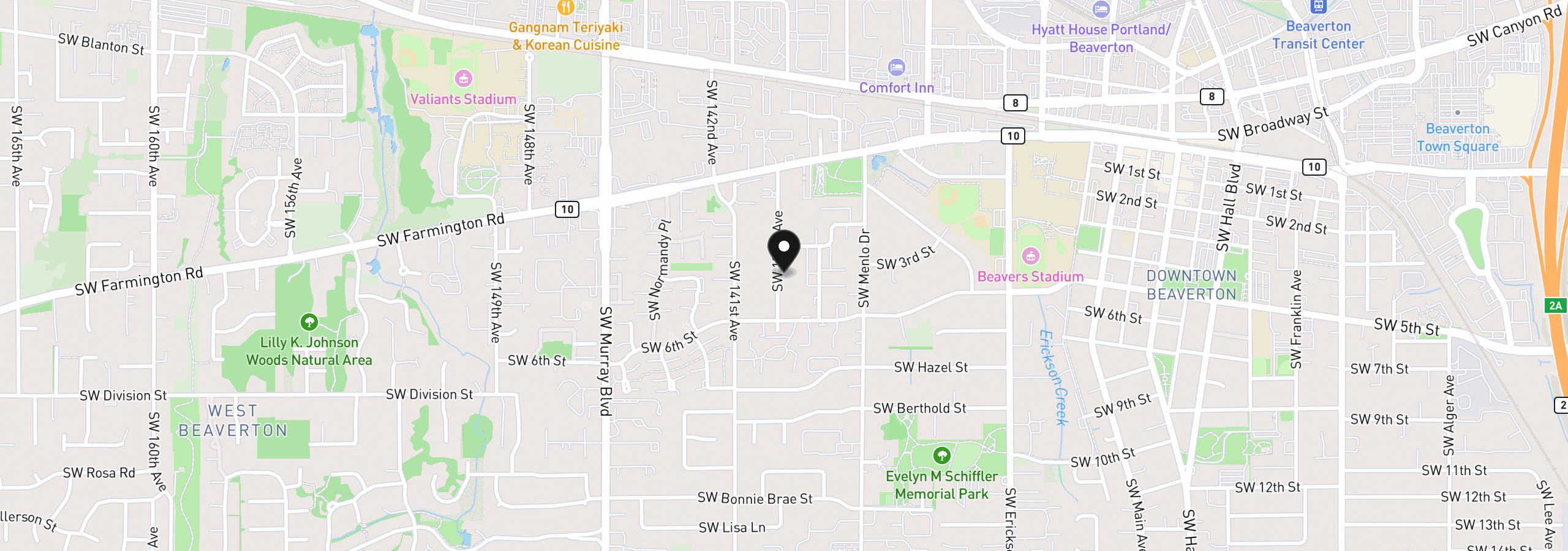 Map showing the location of 4950 SW 139th Ave, Beaverton, OR 97005