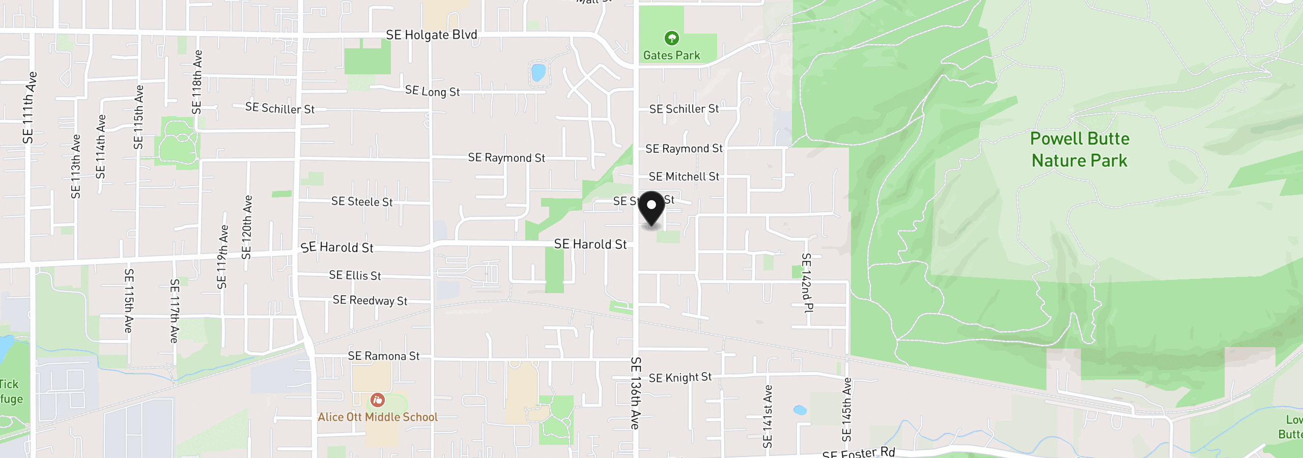 Map showing the location of 5394 SE 136th Ave, Portland, OR 97236